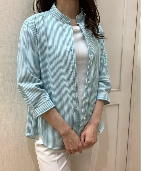 Pitta Re:)（ピッタリ）の「【Pitta Re:)】ふわっとガーゼシャツ 七分袖 綿100% レディースカジュアルシャツ（シャツ/ブラウス・レディース・ライトブルー・S/M/L/LL）」の8枚目の写真