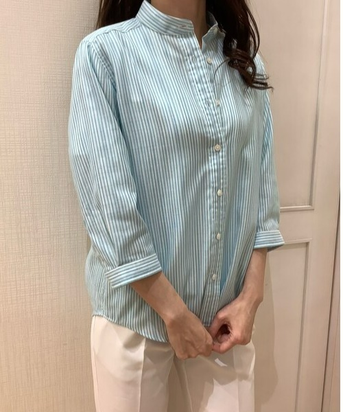 Pitta Re:)（ピッタリ）の「【Pitta Re:)】ふわっとガーゼシャツ 七分袖 綿100% レディースカジュアルシャツ（シャツ/ブラウス・レディース・ライトブルー・S/M/L/LL）」の7枚目の写真