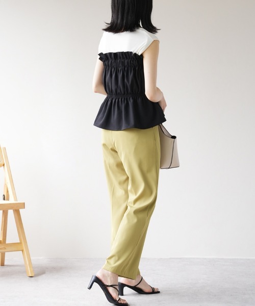 IAMUSE（アイアミューズ）の「リネンタッチ　ギャザーベアトップ S0999【IAMUSE】（その他トップス・レディース・ブラック/ベージュ・FREE）」の13枚目の写真