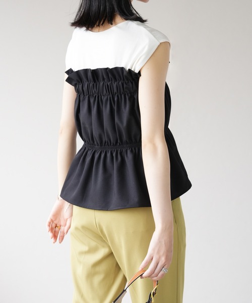 IAMUSE（アイアミューズ）の「リネンタッチ　ギャザーベアトップ S0999【IAMUSE】（その他トップス・レディース・ブラック/ベージュ・FREE）」の7枚目の写真