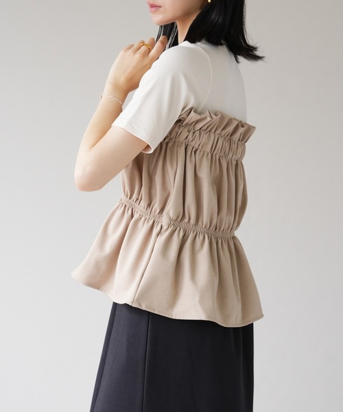 IAMUSE（アイアミューズ）の「リネンタッチ　ギャザーベアトップ S0999【IAMUSE】（その他トップス・レディース・ブラック/ベージュ・FREE）」の15枚目の写真