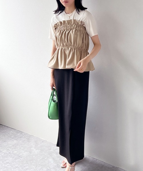 IAMUSE（アイアミューズ）の「リネンタッチ　ギャザーベアトップ S0999【IAMUSE】（その他トップス・レディース・ブラック/ベージュ・FREE）」の22枚目の写真