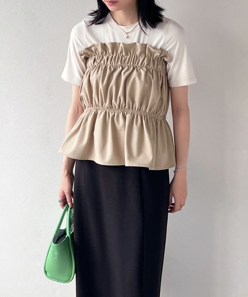 IAMUSE（アイアミューズ）の「リネンタッチ　ギャザーベアトップ S0999【IAMUSE】（その他トップス・レディース・ブラック/ベージュ・FREE）」の21枚目の写真