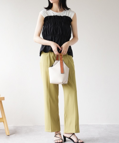 IAMUSE（アイアミューズ）の「リネンタッチ　ギャザーベアトップ S0999【IAMUSE】（その他トップス・レディース・ブラック/ベージュ・FREE）」の10枚目の写真