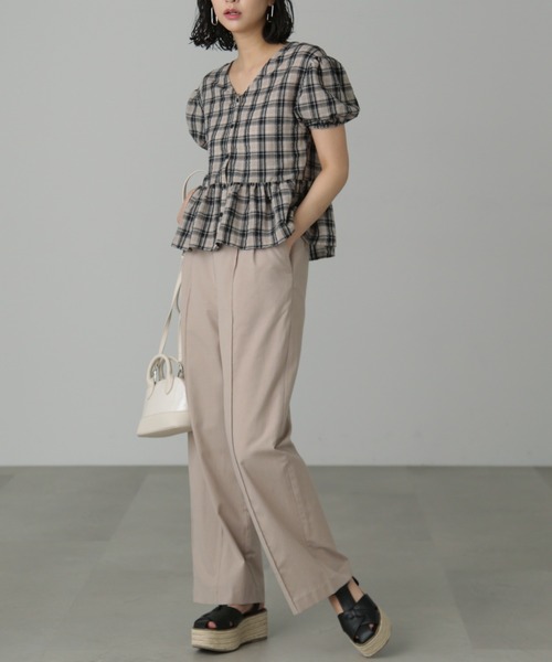 FREE'S MART（フリーズマート）の「◆［セットアップ対応］綿麻サス付きタックワイドパンツ（その他パンツ・レディース・ブラウン/パープル/ベージュ・X-SMALL/SMALL/MEDIUM）」の8枚目の写真