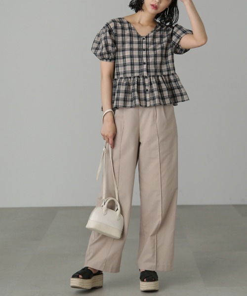 FREE'S MART（フリーズマート）の「◆［セットアップ対応］綿麻サス付きタックワイドパンツ（その他パンツ・レディース・ブラウン/パープル/ベージュ・X-SMALL/SMALL/MEDIUM）」の9枚目の写真
