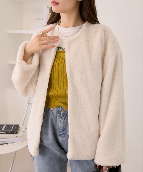 Ada.(エイダ)の「秋冬 新作! フェイク ファー ショート コート ブルゾン ケープ(ブルゾン・レディース・ベージュ/アイボリー/ブラック・FREE)」の19枚目の写真