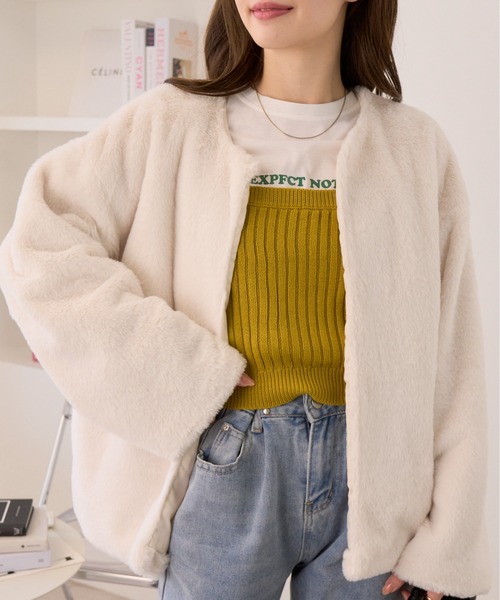 Ada.(エイダ)の「秋冬 新作! フェイク ファー ショート コート ブルゾン ケープ(ブルゾン・レディース・ベージュ/アイボリー/ブラック・FREE)」の16枚目の写真