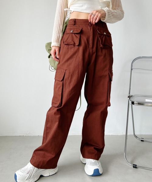 CLEA(クレア)の「Y2Kストレートベイカーカーゴパンツ(カーゴパンツ・レディース・ブラウン/アイボリー/ブラック・M/L)」の3枚目の写真