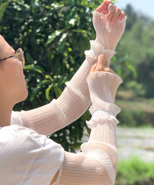 DAY CLOSET（デイ クローゼット）の「レディース シースルーレースメロウフリルアームカバー（アームカバー・レディース・ブルー系その他/ホワイト/ブラック/ピンク系その他・ONE SIZE）」の5枚目の写真