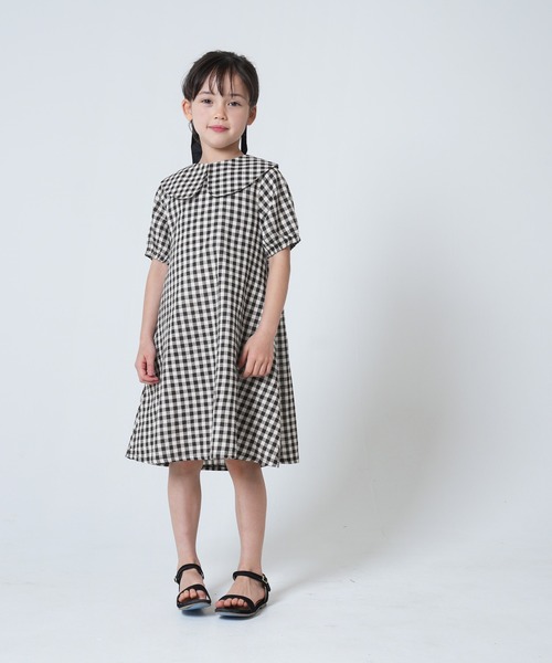 coca（coca）（コカ）の「キッズ　ギンガムチェックフラットカラーAラインワンピース（ワンピース・キッズ・ブラック・110/120/130/140）」の6枚目の写真