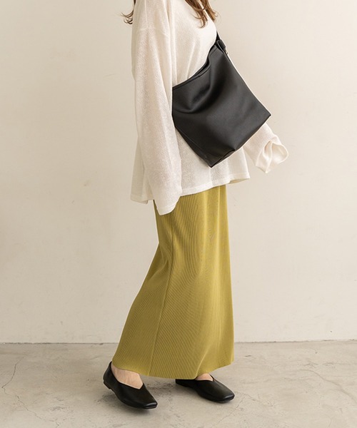 chocomee(チョコミー)の「リブストレートスカート/rib straight skirt(スカート・レディース・ライトグリーン/アイボリー・FREE)」の13枚目の写真