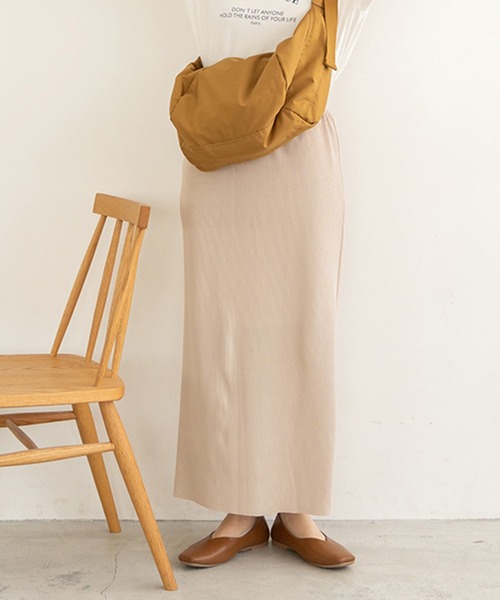 chocomee(チョコミー)の「リブストレートスカート/rib straight skirt(スカート・レディース・ライトグリーン/アイボリー・FREE)」の3枚目の写真