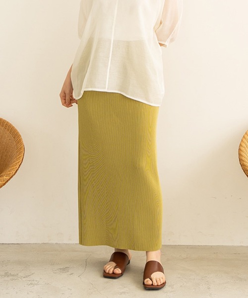 chocomee(チョコミー)の「リブストレートスカート/rib straight skirt(スカート・レディース・ライトグリーン/アイボリー・FREE)」の9枚目の写真