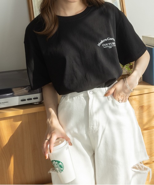 Ada.(エイダ)の「韓国風 ロゴプリントTシャツ(Tシャツ/カットソー・レディース・ホワイト/ブラック・FREE)」の18枚目の写真