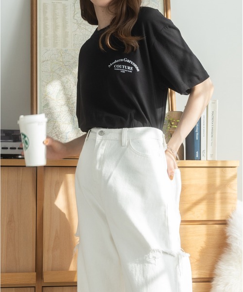 Ada.(エイダ)の「韓国風 ロゴプリントTシャツ(Tシャツ/カットソー・レディース・ホワイト/ブラック・FREE)」の12枚目の写真
