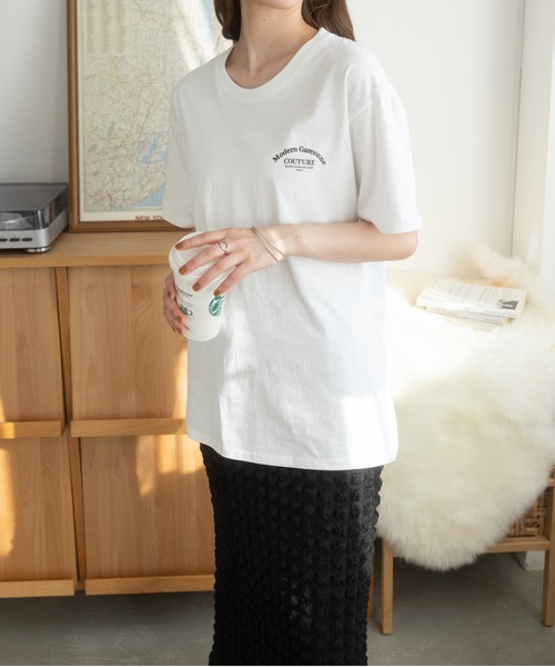Ada.(エイダ)の「韓国風 ロゴプリントTシャツ(Tシャツ/カットソー・レディース・ホワイト/ブラック・FREE)」の7枚目の写真
