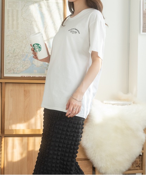 Ada.(エイダ)の「韓国風 ロゴプリントTシャツ(Tシャツ/カットソー・レディース・ホワイト/ブラック・FREE)」の5枚目の写真