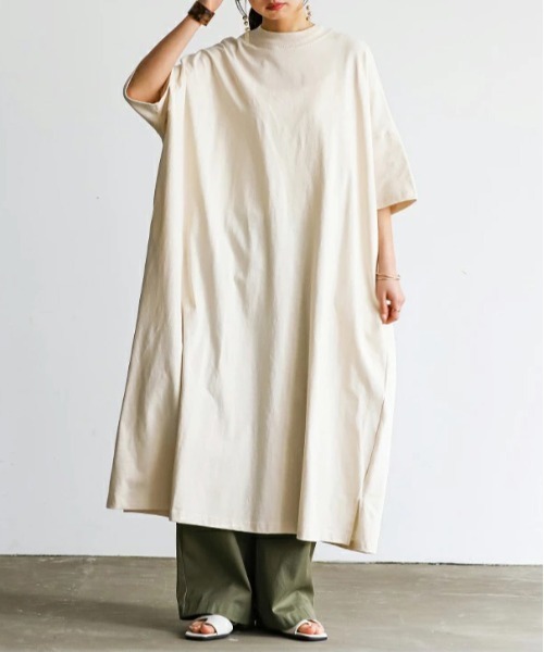 No one knows（ノーワンノーズ）の「ゆったりワイドワンピース（ワンピース・レディース・オリーブ/グレイッシュベージュ/ネイビー/ナチュラル・M-L）」の2枚目の写真