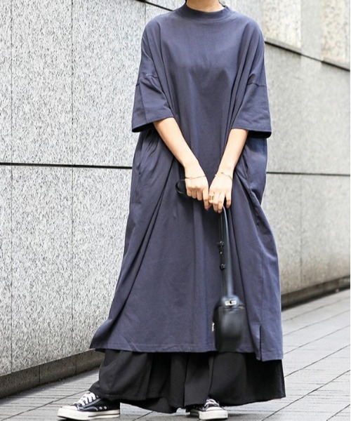 No one knows（ノーワンノーズ）の「ゆったりワイドワンピース（ワンピース・レディース・オリーブ/グレイッシュベージュ/ネイビー/ナチュラル・M-L）」の5枚目の写真