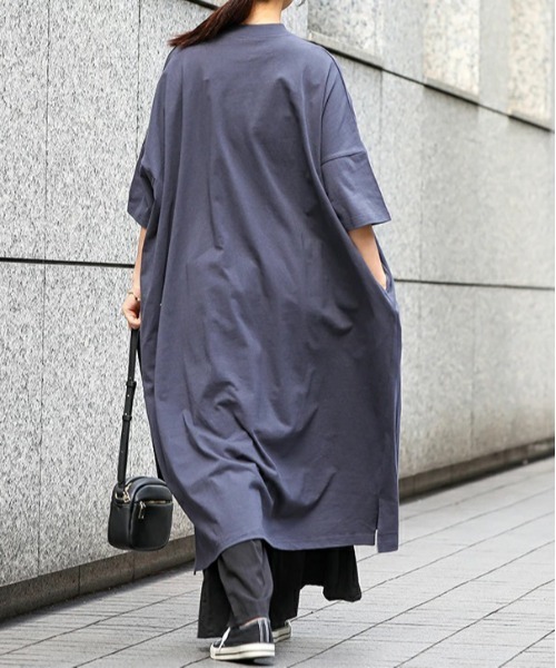 No one knows（ノーワンノーズ）の「ゆったりワイドワンピース（ワンピース・レディース・オリーブ/グレイッシュベージュ/ネイビー/ナチュラル・M-L）」の6枚目の写真