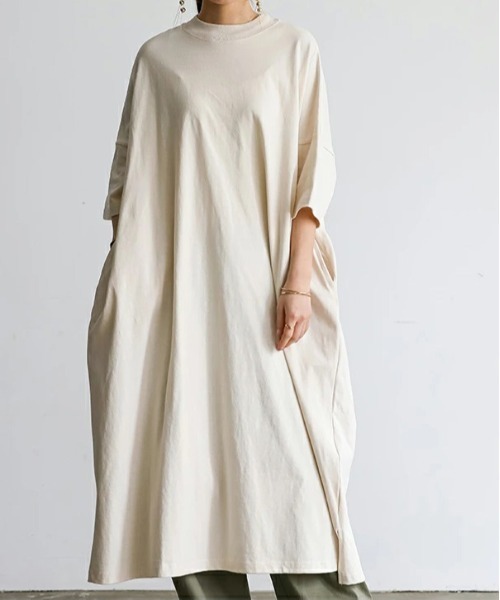 No one knows（ノーワンノーズ）の「ゆったりワイドワンピース（ワンピース・レディース・オリーブ/グレイッシュベージュ/ネイビー/ナチュラル・M-L）」の9枚目の写真