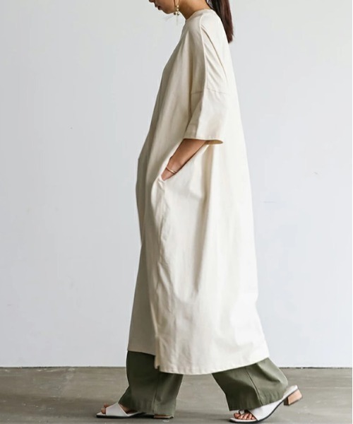 No one knows（ノーワンノーズ）の「ゆったりワイドワンピース（ワンピース・レディース・オリーブ/グレイッシュベージュ/ネイビー/ナチュラル・M-L）」の11枚目の写真