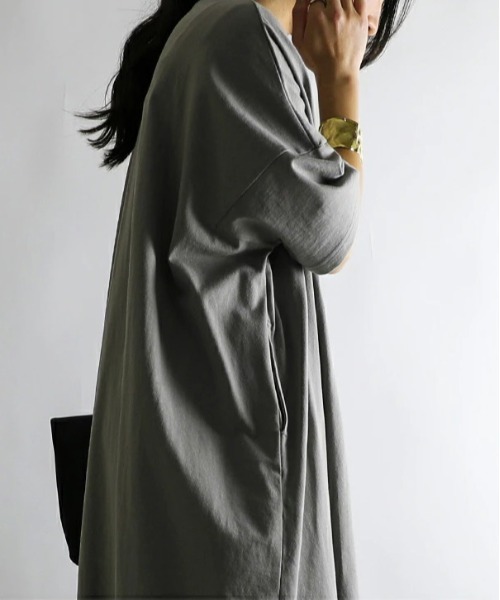 No one knows（ノーワンノーズ）の「ゆったりワイドワンピース（ワンピース・レディース・オリーブ/グレイッシュベージュ/ネイビー/ナチュラル・M-L）」の16枚目の写真