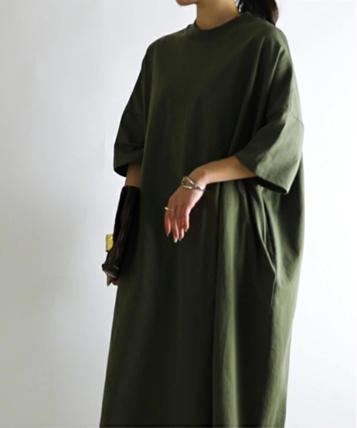 No one knows（ノーワンノーズ）の「ゆったりワイドワンピース（ワンピース・レディース・オリーブ/グレイッシュベージュ/ネイビー/ナチュラル・M-L）」の18枚目の写真