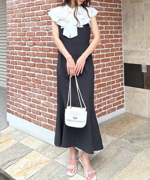 INGNI（イング）の「ダブルフリルボウタイブラウスドッキング／ワンピース（ワンピース・レディース・ホワイト×ブラック/ホワイト系4・M）」の3枚目の写真