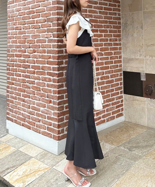 INGNI（イング）の「ダブルフリルボウタイブラウスドッキング／ワンピース（ワンピース・レディース・ホワイト×ブラック/ホワイト系4・M）」の4枚目の写真