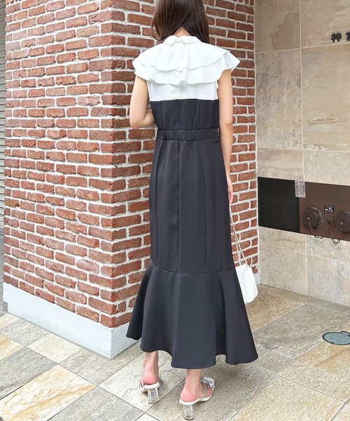 INGNI（イング）の「ダブルフリルボウタイブラウスドッキング／ワンピース（ワンピース・レディース・ホワイト×ブラック/ホワイト系4・M）」の5枚目の写真