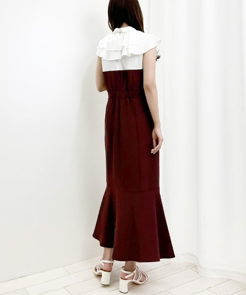 INGNI（イング）の「ダブルフリルボウタイブラウスドッキング／ワンピース（ワンピース・レディース・ホワイト×ブラック/ホワイト系4・M）」の8枚目の写真