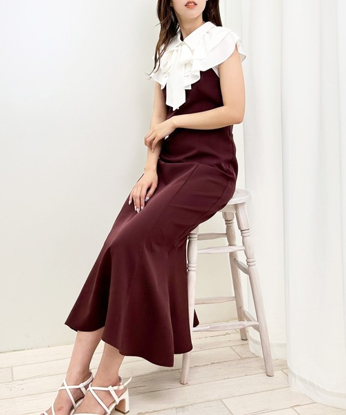 INGNI（イング）の「ダブルフリルボウタイブラウスドッキング／ワンピース（ワンピース・レディース・ホワイト×ブラック/ホワイト系4・M）」の9枚目の写真