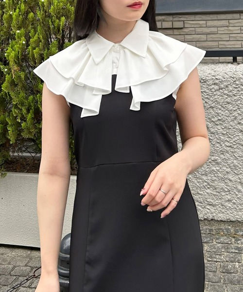 INGNI（イング）の「ダブルフリルボウタイブラウスドッキング／ワンピース（ワンピース・レディース・ホワイト×ブラック/ホワイト系4・M）」の12枚目の写真