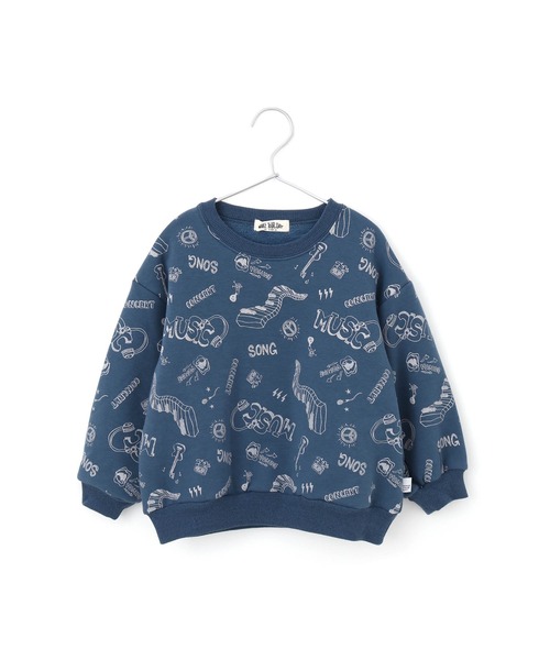 MAKE YOUR DAY（メイクユアデイ）の「MUSIC総柄裏シャギートレーナー■80～140cm（スウェット・キッズ・ブルー/アイボリー/マスタード・120/80/140/90/110/130/100）」の2枚目の写真
