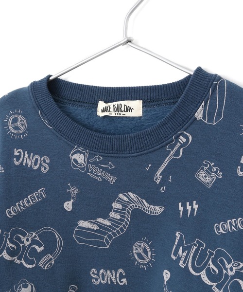 MAKE YOUR DAY（メイクユアデイ）の「MUSIC総柄裏シャギートレーナー■80～140cm（スウェット・キッズ・ブルー/アイボリー/マスタード・120/80/140/90/110/130/100）」の4枚目の写真