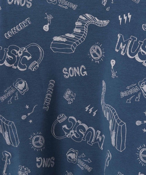 MAKE YOUR DAY（メイクユアデイ）の「MUSIC総柄裏シャギートレーナー■80～140cm（スウェット・キッズ・ブルー/アイボリー/マスタード・120/80/140/90/110/130/100）」の5枚目の写真