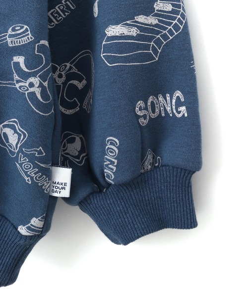 MAKE YOUR DAY（メイクユアデイ）の「MUSIC総柄裏シャギートレーナー■80～140cm（スウェット・キッズ・ブルー/アイボリー/マスタード・120/80/140/90/110/130/100）」の6枚目の写真