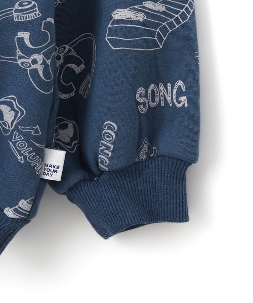 MAKE YOUR DAY（メイクユアデイ）の「MUSIC総柄裏シャギートレーナー■80～140cm（スウェット・キッズ・ブルー/アイボリー/マスタード・120/80/140/90/110/130/100）」の8枚目の写真