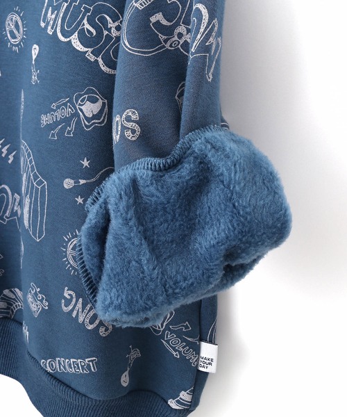 MAKE YOUR DAY（メイクユアデイ）の「MUSIC総柄裏シャギートレーナー■80～140cm（スウェット・キッズ・ブルー/アイボリー/マスタード・120/80/140/90/110/130/100）」の9枚目の写真