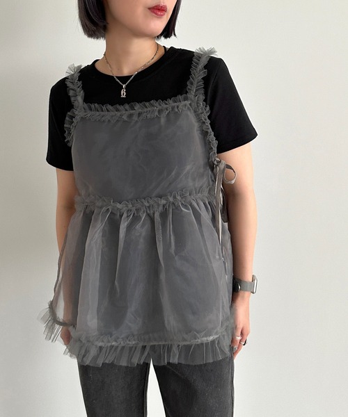 apres jour mignon（アプレジュールミニョン）の「チュールオーガンジービスチェ【ZOZOTOWN限定アイテム】（キャミソール・レディース・ブラック/チャコールグレー・フリー/X-LARGE）」の15枚目の写真