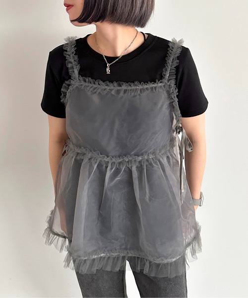 apres jour mignon（アプレジュールミニョン）の「チュールオーガンジービスチェ【ZOZOTOWN限定アイテム】（キャミソール・レディース・ブラック/チャコールグレー・フリー/X-LARGE）」の16枚目の写真