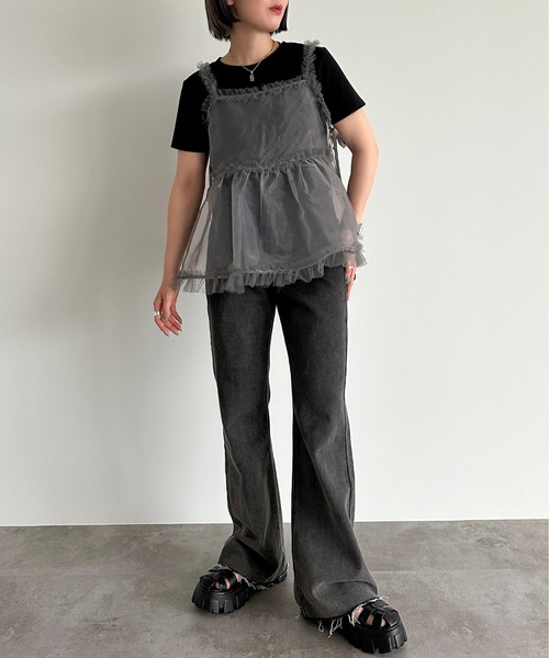 apres jour mignon（アプレジュールミニョン）の「チュールオーガンジービスチェ【ZOZOTOWN限定アイテム】（キャミソール・レディース・ブラック/チャコールグレー・フリー/X-LARGE）」の18枚目の写真