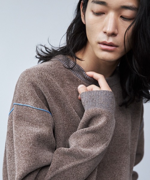 THE SHOP TK (ザ ショップ ティーケー )の「◆配色モールニット/ハグするニットシリーズ(ニット/セーター・メンズ・ブラウン系/ブラック/ライトグレー/パープル系4/オフホワイト/ブルー系その他・01/04/03/02)」の5枚目の写真