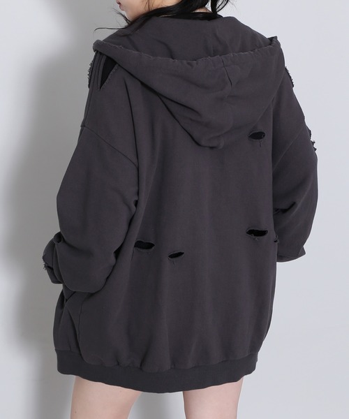 Figments（フィグメンツ）の「デストロイビッグZIPパーカー（パーカー・レディース・ブラック/スミクロ/杢グレー・LARGE/X-LARGE）」の10枚目の写真