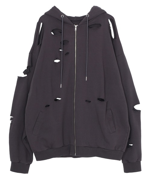 Figments（フィグメンツ）の「デストロイビッグZIPパーカー（パーカー・レディース・ブラック/スミクロ/杢グレー・LARGE/X-LARGE）」の13枚目の写真