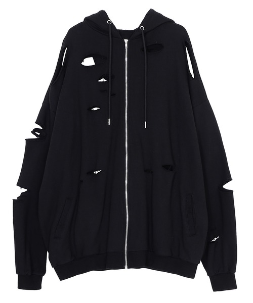 Figments（フィグメンツ）の「デストロイビッグZIPパーカー（パーカー・レディース・ブラック/スミクロ/杢グレー・LARGE/X-LARGE）」の19枚目の写真