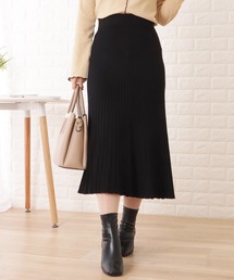 スリット入りニットプリーツロングスカート