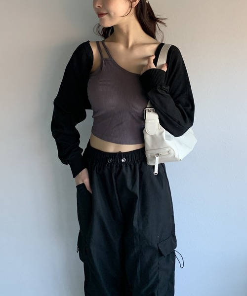 Silly(シリー)の「【シンプル春コーデに♪】ショート丈シンプルボレロ(カーディガン/ボレロ・レディース・チャコールグレー/ホワイト/ブラウン/ブラック/カーキ・FREE)」の11枚目の写真